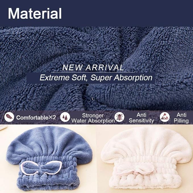 Jseng 3PC Microfiber Hair Towel Caps, Extreme Soft & Ultra Absorbent, Fast Drying Hair Drying Caps Towel Turban Wrap for Wet Hair Women