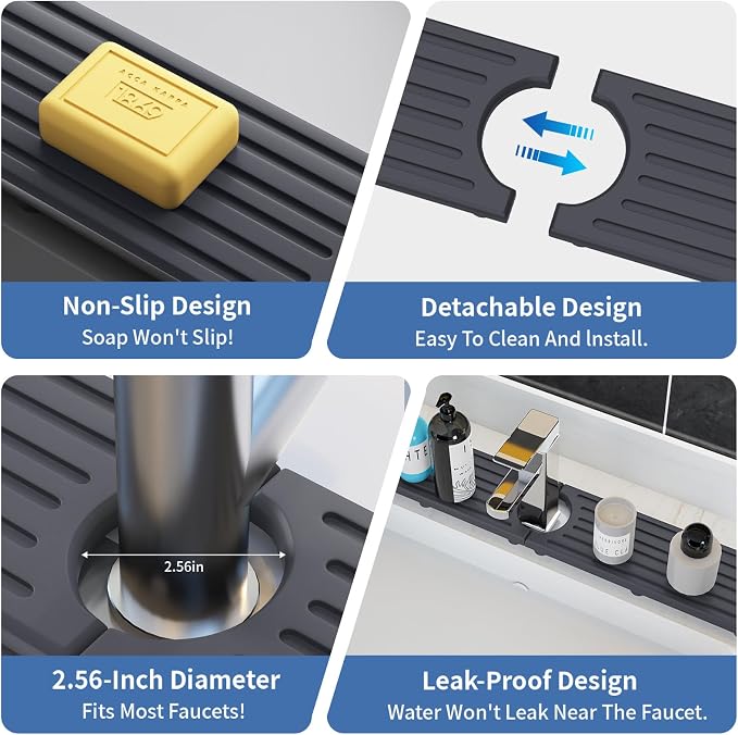 Faucet Mat for Kitchen Sink, Water Absorbent Kitchen Faucet Mat, Durable Sink Splash Guard with Raised Feet, Diatomite Fast Drying Kitchen Sink Faucet Mat, Stone Drying Tray for Bathroom Counter