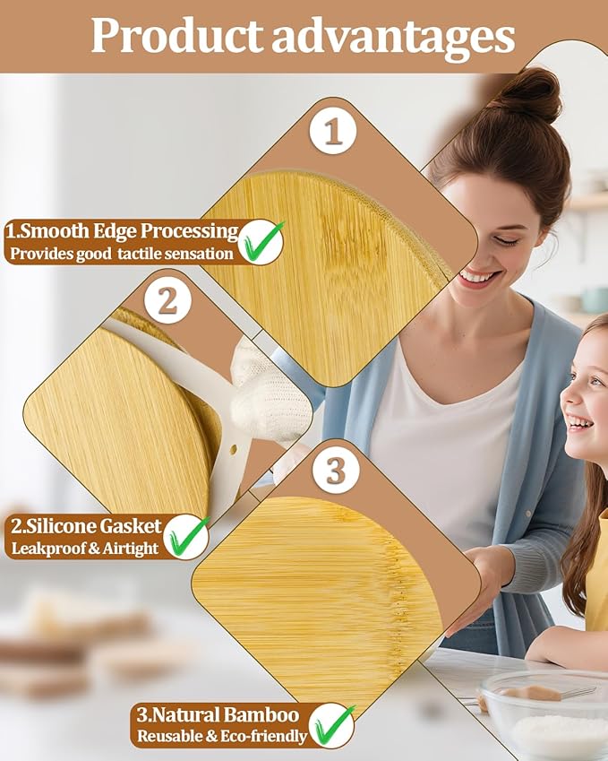 Replacement Wooden Lids for Pyrex, Anchor Hocking Glass Containers 7200 * 1 7201-PC*1 7402-PC*1, Bamboo Lids for Pyrex 2Cup 4Cup 7Cup Glass Bowls 3 Pack