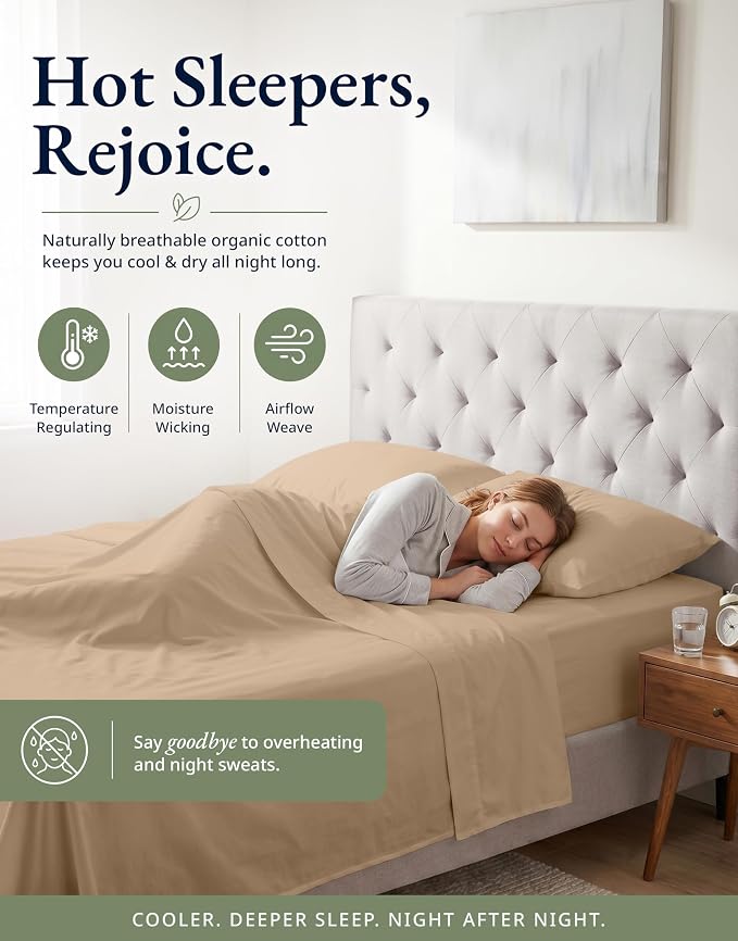 LANE LINEN Twin Fitted Sheet Set (No Flat Sheet) - 100% Organic Cotton Soft & Breathable Percale Weave Fitted Sheet Set For Added Comfort - 15'' Deep Pocket For Snug Fit - GOTS Certified - Taupe