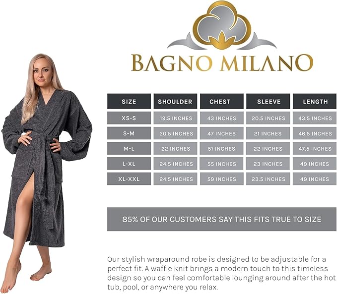 BAGNO MILANO Women's Robe, Certified Organic Turkish Soft Cotton Kimono Bathrobe for Women