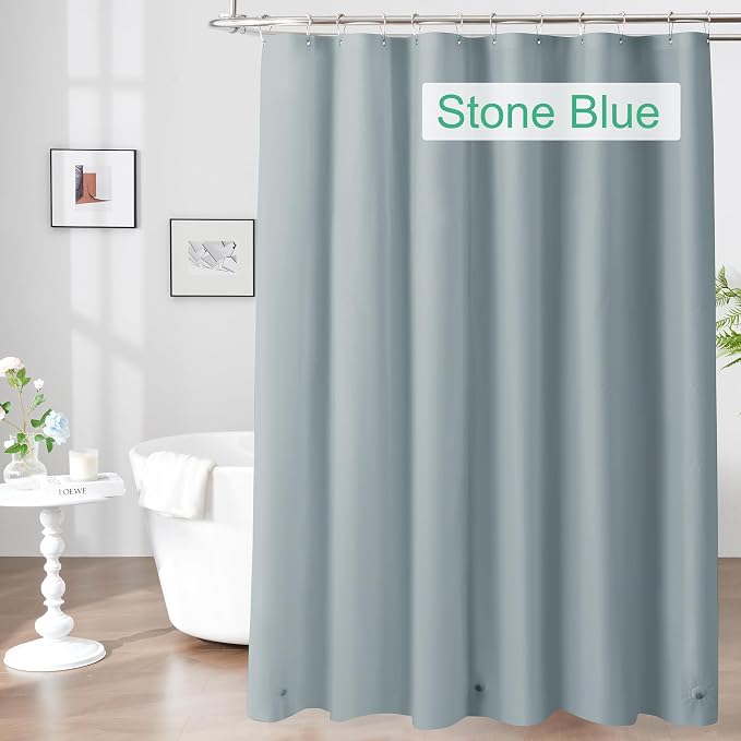 Mrs Awesome Blue Shower Curtain Liner with 3 Magnets, 72x72 Premium Flexible Sturdy Plastic Shower Curtain for Bathroom Lightweight & Waterproof, Stone Blue