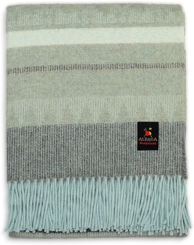 Alpaca Wool Blanket Throw Cherokee Design for Bed Couch Sofa Soft Warm Peruvian Alpaca Wool Blankets 72" x 60" (Mint Green/Sage/Gray)