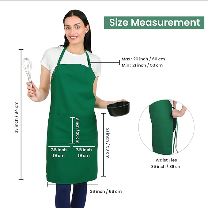 Kitchen Apron Waterdrop Resistant Cotton Apron 2 PACK with adjustable Aprons for Women with Pockets 9 Color option Cooking Green Apron (GREEN)