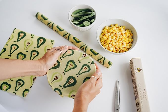 SUPERBEE Beeswax Wrap Roll XL, Reusable Beeswax Wraps for Food, Wrap Roll, Reusable for Wrapping Vegetables, Cheese Paper, Bowl Covers and Sandwich Wrapping Paper, Pears - 35x13"