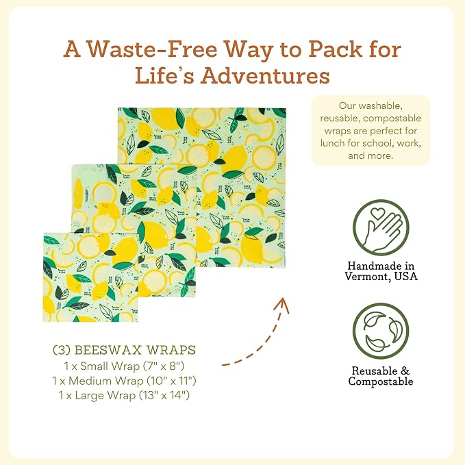 Bee's Wrap - Limited Edition - Beeswax Wraps for Food - 3 Pack of Assorted Beeswax Wraps - Small, Medium & Large Wrap - Plastic Free Made in USA Reusable Natural Food Wrap - Fresh Squeeze Print