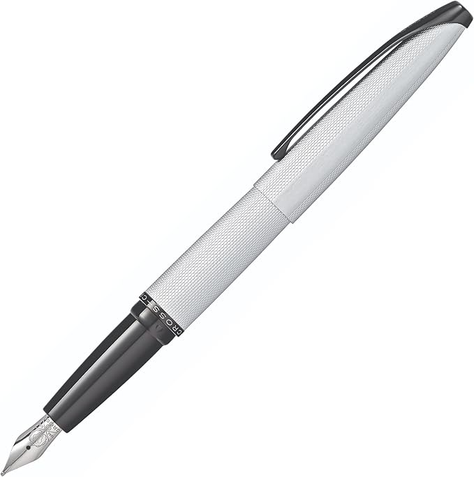 Cross ATX Brushed Chrome Fine Nib Fountain Pen - Refillable Pen for Smooth Writing - Black Ink - Comfortable Grip - Long-Lasting - Professional Office Supplies - Gift Box Included