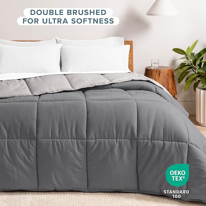 Bare Home Oversized Queen Comforter - Reversible Colors - Goose Down Alternative - Ultra-Soft - Premium 1800 Series - All Season Warmth - Bedding Comforter (Oversized Queen, Grey/Light Grey)