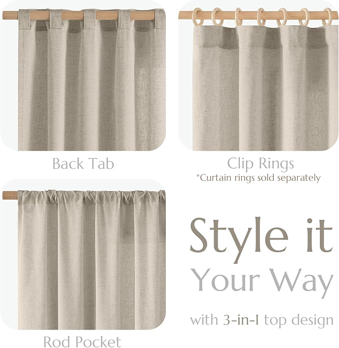 jinchan Linen Curtains Oatmeal Semi Sheer Curtains 90 inch Length for Closet Small Window Living Room Bathroom Neutral Farmhouse Cottage Core Light Filtering Privacy Rod Pocket Back Tab 2 Panels