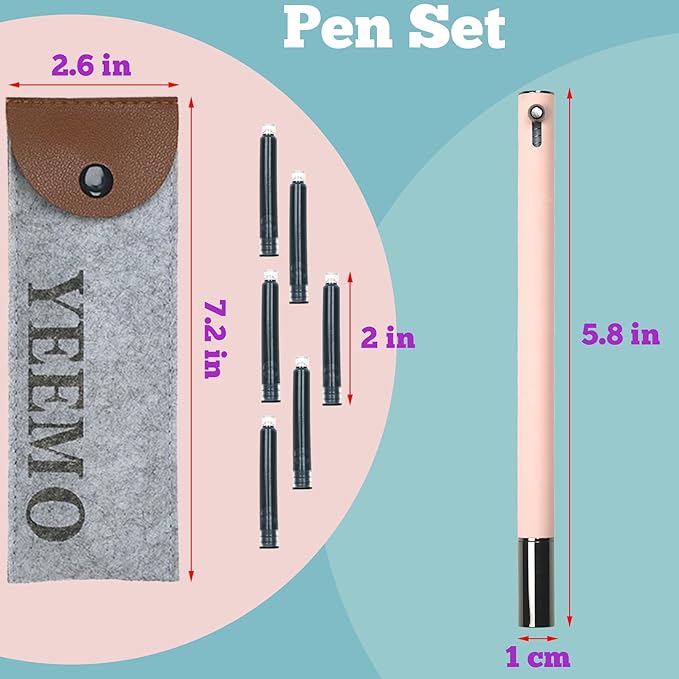 Retractable Fountain Pen – 0.38 mm Extra Fine Nib Fountain Pen, Smooth Fancy Pens with Converter, 6 Ink Cartridges & Gift Pouch for Writing (Pink)