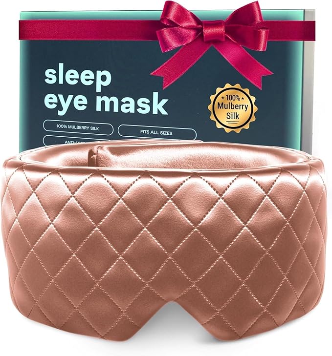 100% Mulberry Silk Sleep Mask – Total Blackout Eye Mask for Sleeping, Adjustable No-Snag Velcro Strap, Lightweight & Gentle on Skin & Hair, Travel-Ready – Rose – Mothers Day Gift for Mom & Wife
