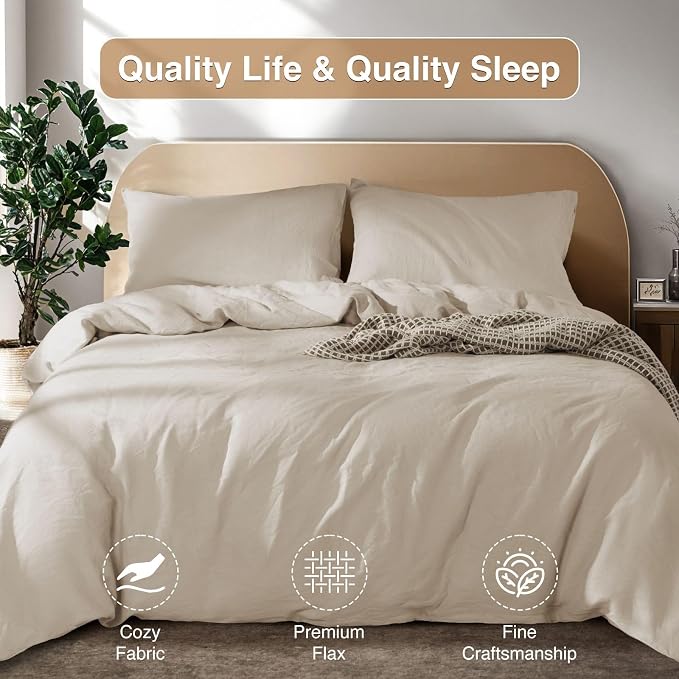 SONORO KATE 100% French Linen Duvet Cover King Size, Soft Breathable for Hot Sleepers, Moisture Wicking & Durable Cover Set - Zipper Closure & 4 Corner Ties Duvet Covers 3 Piece (Linen,King)