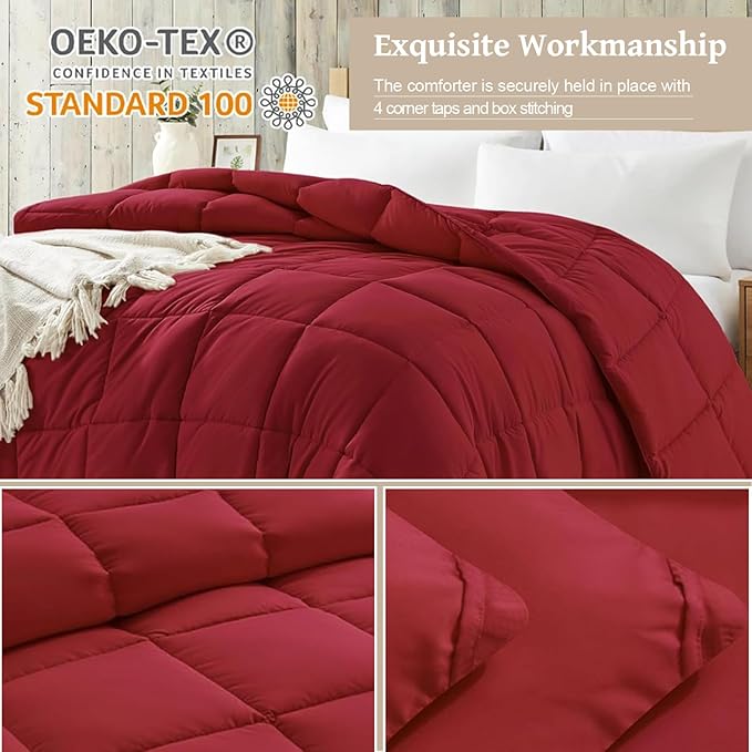 Homelike Moment Twin Comforter Duvet Insert - Red Down Alternative Bed Comforter Twin Size, Lightweight Bedding Comforters Quilted All Season All Season Solid Red