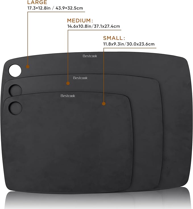 Wood Fiber Cutting Board for Kitchen - High Density, Non-Porous, BPA-Free, Reversible Chopping Board, Dishwasher Safe, Knife-Friendly Cutting Board for Meat, Bread, Fruit, 14.6" x 10.8", Black