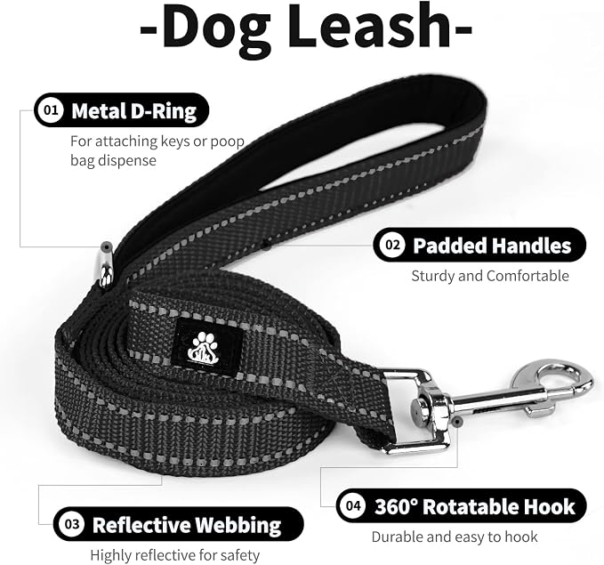 IVY&LANE Reflective Dog Collar and Leash Set,Adjustable Neoprene Padded Dog Collars for Puppy, Breathable Nylon Pet Collar for Small Medium Large Dogs (Small,Black)