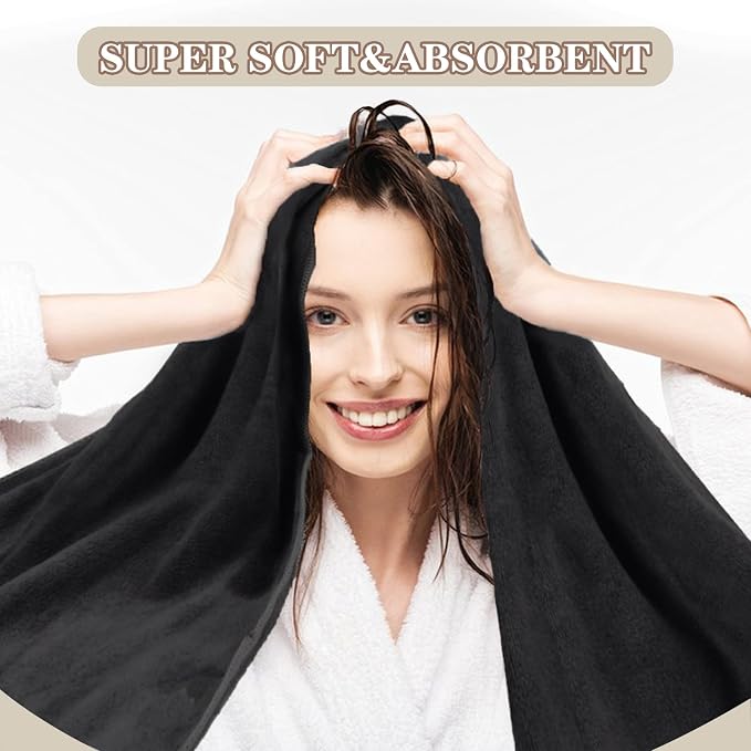 SUNLAND Microfiber Hair Towels Anti Frizz Hair Drying Towel Super Absorbent Fast Drying Turbans for Wet and Curly Soft Head Towel Wrap with Elastic Band 24 inch X 43 inch Black