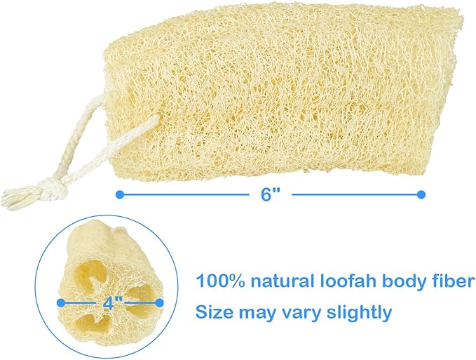 Organic Natural Loofah Sponge for Cleaning and Showering, Plant Fiber Body Bath Scrubber, 100% Plastic Free, Compostable, Set of 4