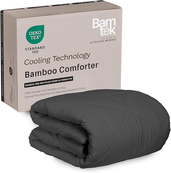 Cooling Comforter King Size – Lightweight All Season Down Alternative Duvet Insert, Hypoallergenic Plush Fill, 100% Viscose from Bamboo Cover - Charcoal, 102" x 90"