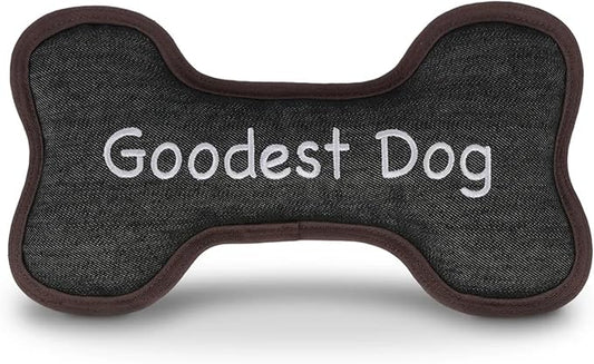 P.L.A.Y. Stuffed Dog Toys, ECO Bones - Extra Durable Squeaker Chew Toy, Great for Teething Puppies & Small, Medium, Large Dog Breeds - Machine Washable, Recycled Materials (Urban Denim, Medium)