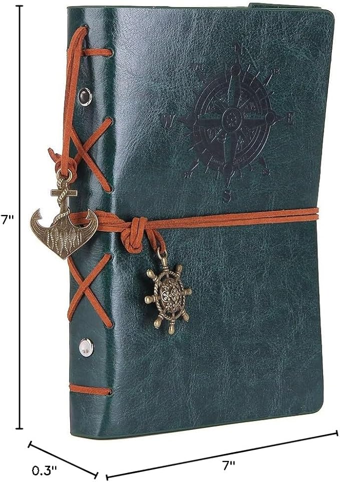 EvZ 7-Inch Refillable A6 Binder Notebook - Premium Vegan Leather Personal Planner, Eco-Friendly Journal with 6-Ring Loose-Leaf System for Writing, Business, and Creative Sketches, Retro Green