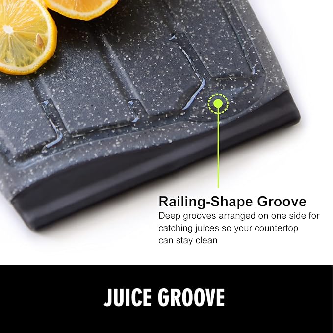 Small Plastic Cutting Board Set, 7.48" Cutting Boards for Kitchen, Small Chopping Boards with Multiple Juice Grooves, Dishwasher Safe, Non Slip Edges, BPA Free (2 Pack, Black & Gray)