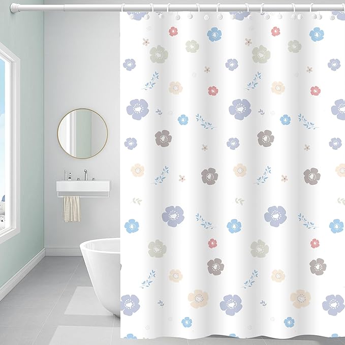 Plastic Shower Curtain Liner, Premium EVA 5G Cartoon Flower Shower Curtain, Shower Curtains for Bathroom with 3 Magnetic Weights and Rustproof Grommets (Cartoon Flower, 72x72 in)
