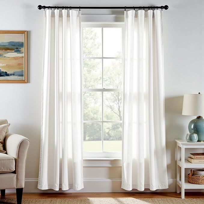 jinchan White Linen Curtains Semi Sheer Curtains 84 inch Length for Closet Door Small Window Living Room Bathroom Neutral Farmhouse Cottage Core Light Filtering Privacy Rod Pocket Back Tab 2 Panels