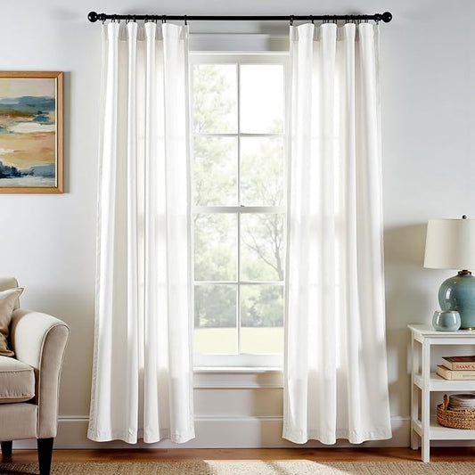 jinchan White Linen Curtains Semi Sheer Curtains 84 inch Length for Closet Door Small Window Living Room Bathroom Neutral Farmhouse Cottage Core Light Filtering Privacy Rod Pocket Back Tab 2 Panels