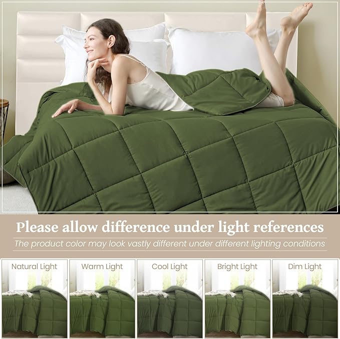 Homelike Moment Comforters Queen Size - Olive Green Duvet Insert Down Alternative Bed Queen Comforter, Lightweight Bedding Comforters Full Size Quilted Soft All Season Olive Green