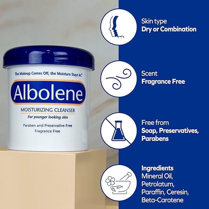 Albolene Moisturizing Cleanser & Makeup Remover Balm, Fragrance-Free Facial Cream for Cleansing & Hydration, Multi-Use Skincare for All Skin Types, No Harsh Chemicals, 12 oz (Pack of 2)