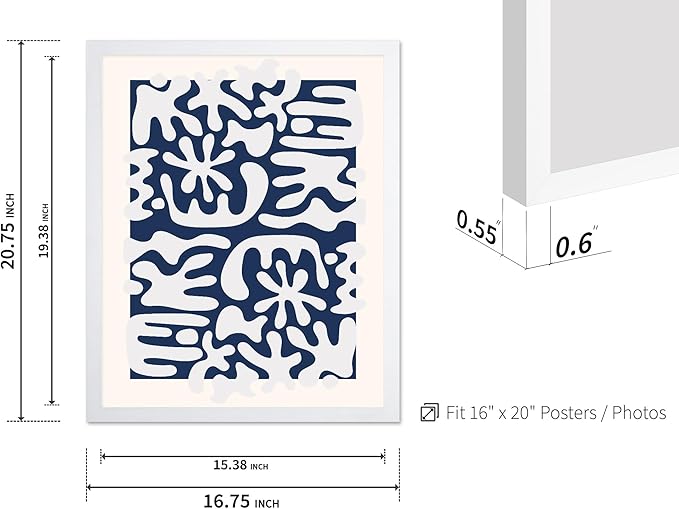 Monem Art Organic Coral Inspired Abstract Print - Modern Minimalist Cutout Shape Poster - Wall Decor for Living Room, Bedroom or Office - 16x20 White Framed Wall Art by Rs Lab Studio
