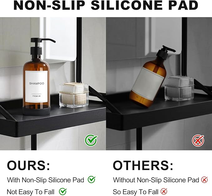 GMISUN Plastic Shampoo and Conditioner Dispenser with Silicone Sleeves, 21 oz Amber Shower Soap Dispenser Bottles with Labels, Refillable Shampoo Conditioner Body Wash Dispensers Set of 3