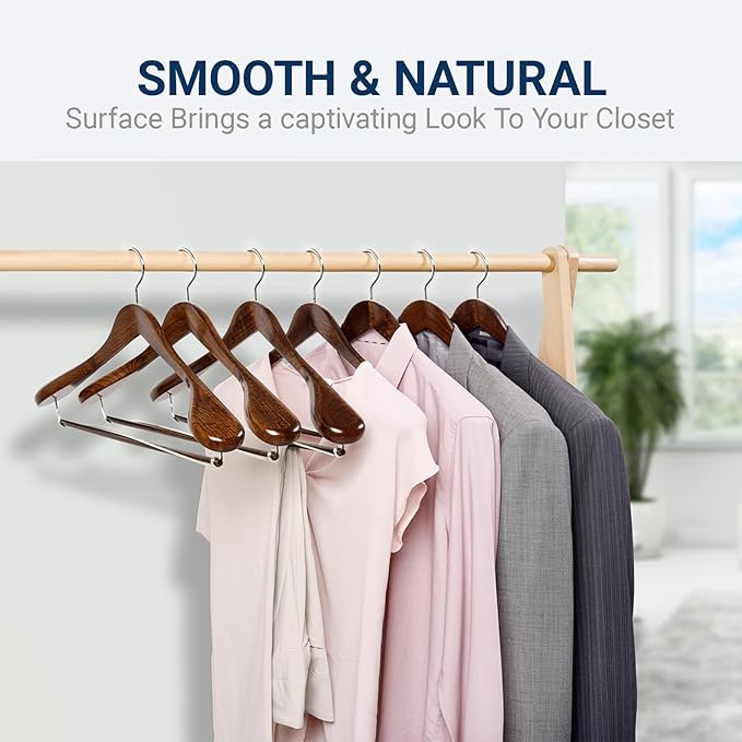 Amber Home 6 Pack Wide Shoulder Wooden Suit Hangers, Retro Wood Coat Hangers with Non Slip Locking Bar, Clothes Hangers for Jackets, Sweaters, Pants & Heavy Clothes (Retro)