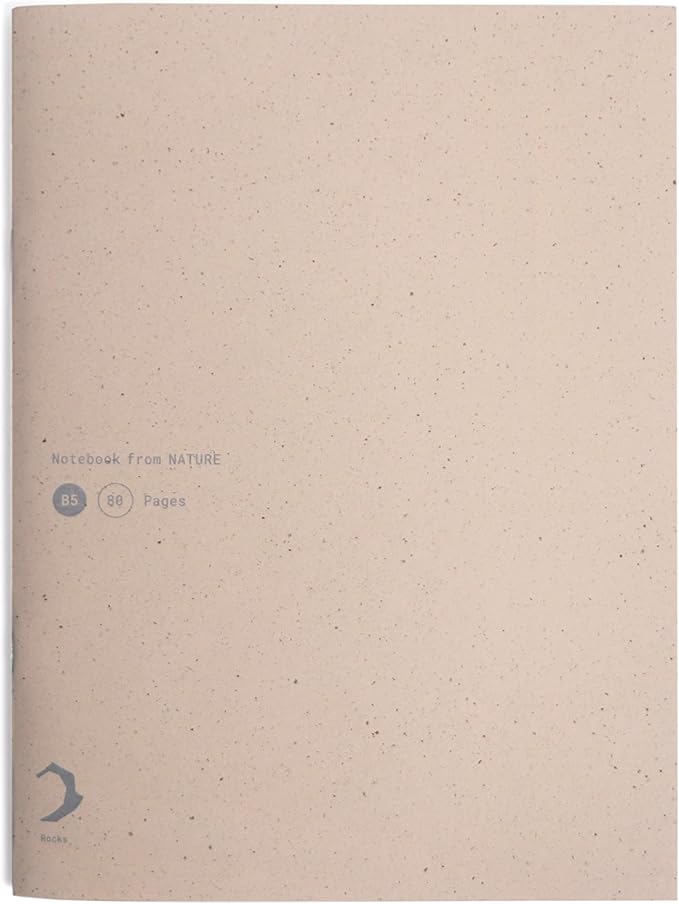 Nature Collection Notebook, 80 Pages, Premium Italian Favini Paper, Fruit-Residue Cover, Recycled Writing Paper, Flat-Lay Saddle Stitch Journal, Bookmark Belly Band(Rock)