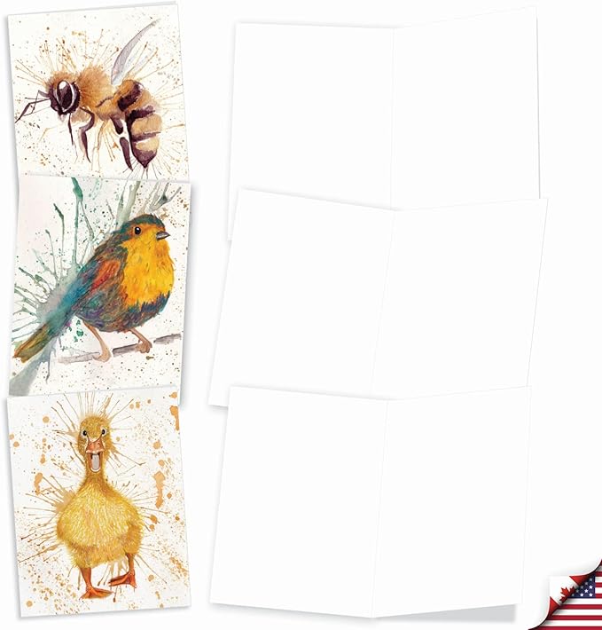 The Best Card Company - Assorted All Occasions Animal Watercolor Blank Greeting Notecard Box Set - Incl. 10 Unique Designs + Envelopes, Thank You, Invitations - Wildlife Splash AM2954OCB-B1x10