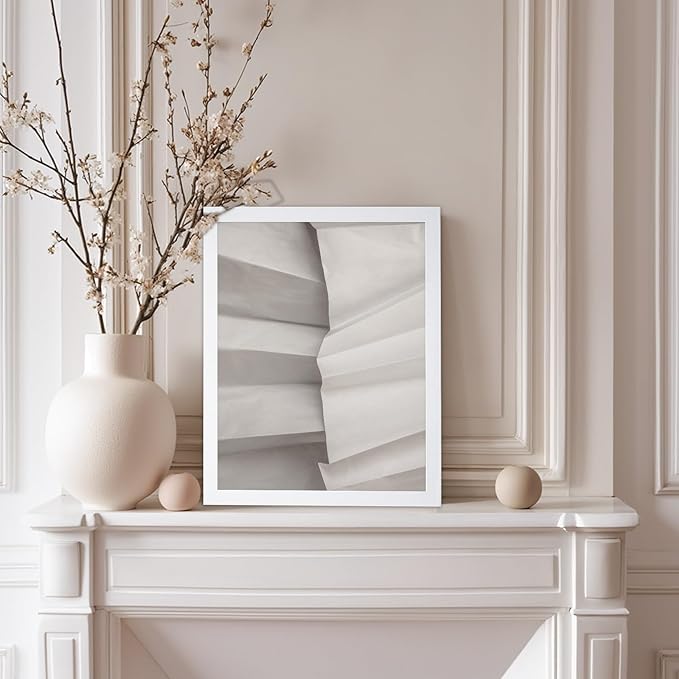Monem Art Minimalist Folded Paper Texture Print - Neutral Abstract Modern Art Poster - Wall Decor for Living Room, Bedroom or Office - 12x16 White Framed Wall Art by Mareike Bohmer