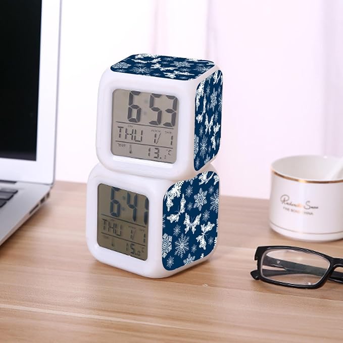Digital Alarm Clock,Snowflake Butterfly 7 Color Change LED Digital Alarm Clock with Date Thermometer for Toddlers,Girls and Boys