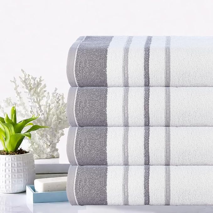 CASA COPENHAGEN White Bay 4Pcs 100% Egyptian Cotton Designer Hand Towels Gift Set- Grey - Dark Grey 600 GSM, 28"x16", 4Hand Towels for Bathroom Set for Women & Men