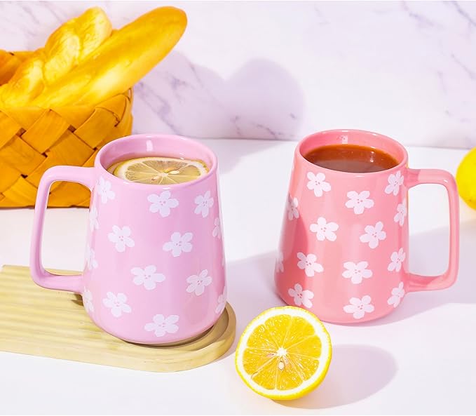 24oz Large Ceramic Coffee Mug with Big Handle, Handmade Kiln Glazed Large Coffee Mug Tea cup, Novelty Mug，Unique Uneven Surface for Office and Home，Microwave and Dishwasher Safe (Pink)