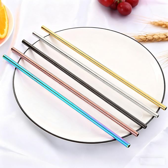 Reusable Metal Straws,10.5" Stainless Steel Straws,Easy to Use(7 PCS,Golden)