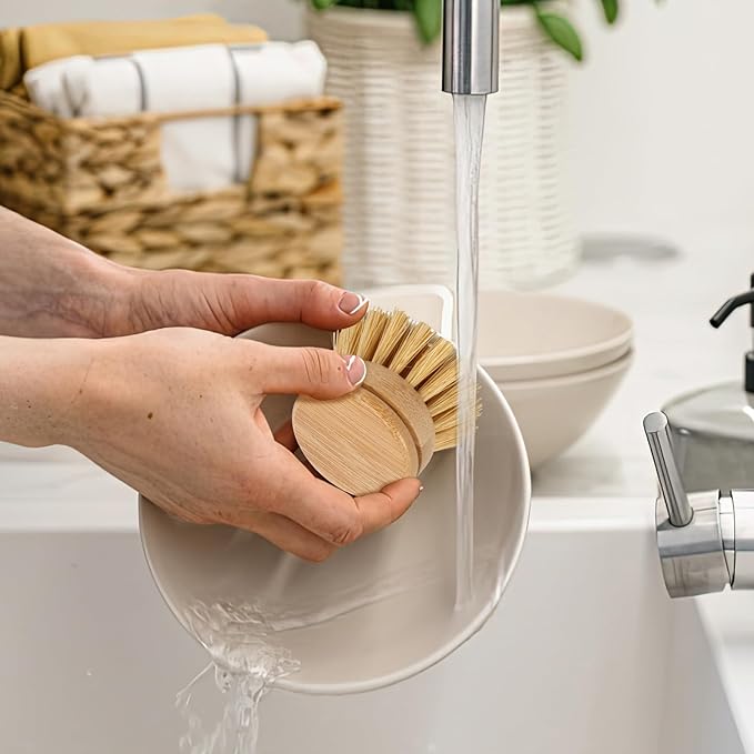6Pcs Bamboo Dish Brush Head Soft Sisal Bristle Dish Natural Washing Brush Head Eco-Friendly Washing Up Brush Replacement Heads Easy to Use Dish Scrubber Head for Dish Brush Cleaning 1.89×1.57