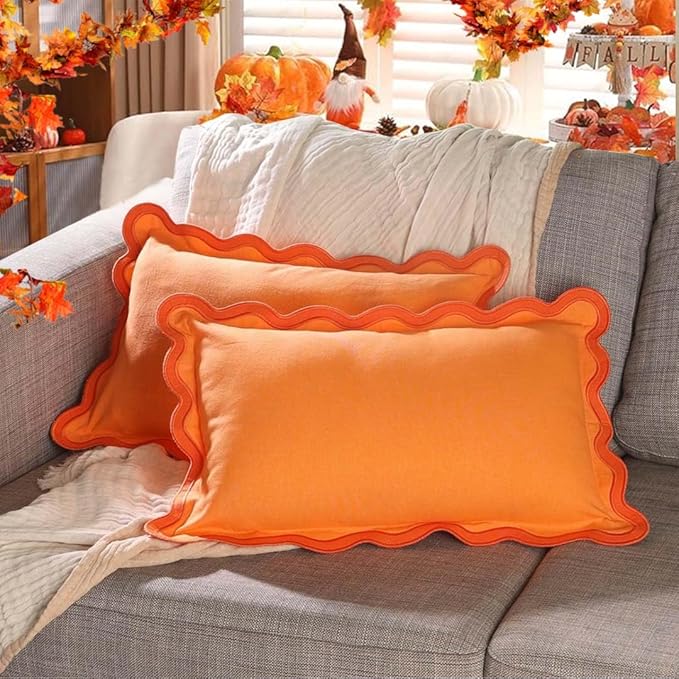 Folkulture Throw Pillow Covers | (12 x 20) Set of 2 Orange Fall Pillow Covers for Fall Living Room Decor | Boho Throw Pillow or Accent Pillow | Lumbar Pillow Cover for Couch