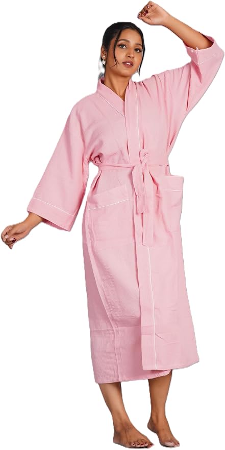 COTSILER Cotton Waffle Bathrobe for Women – Lightweight Spa Robe with Belt & Front Pockets