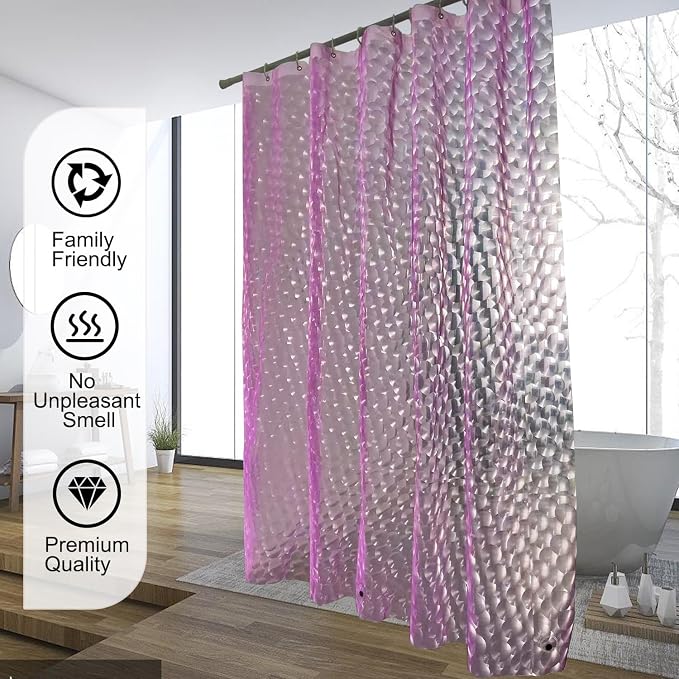 TIKABC Shower Curtain Liner, Eva Pink 4G Lightweight Shower Liner, Plastic Waterproof Shower Curtains, 72x72 inch with 12 Grommet Holes 3 Large Magnetic Weights