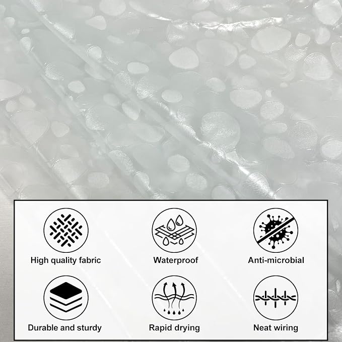 PEVA Shower Curtain, Water Repellent Premium Bathroom Shower Curtain with 3 Magnetic Weights for Shower Stall, Bathtubs