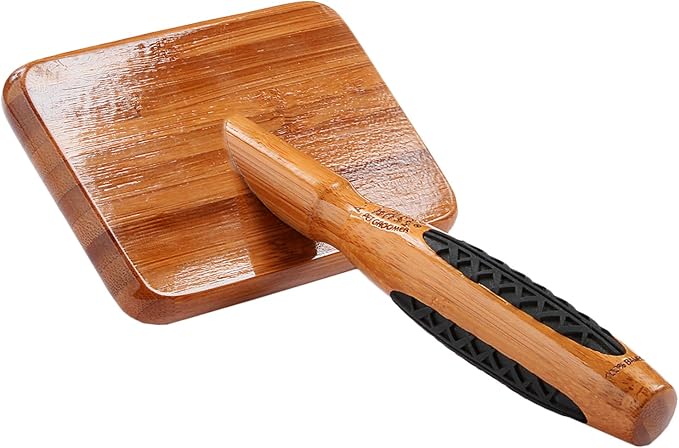 Bass Brushes Large Slicker Style Pet Brush with Bamboo Wood Handle and Rubber Grips