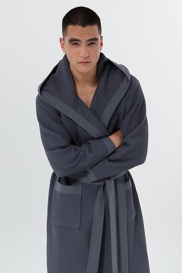 SEYANTE Turkish Cotton Waffle Robe for Men – Organic GOTS Certified Spa Bathrobe, Lightweight Kimono, Soft Cotton Bathrobe