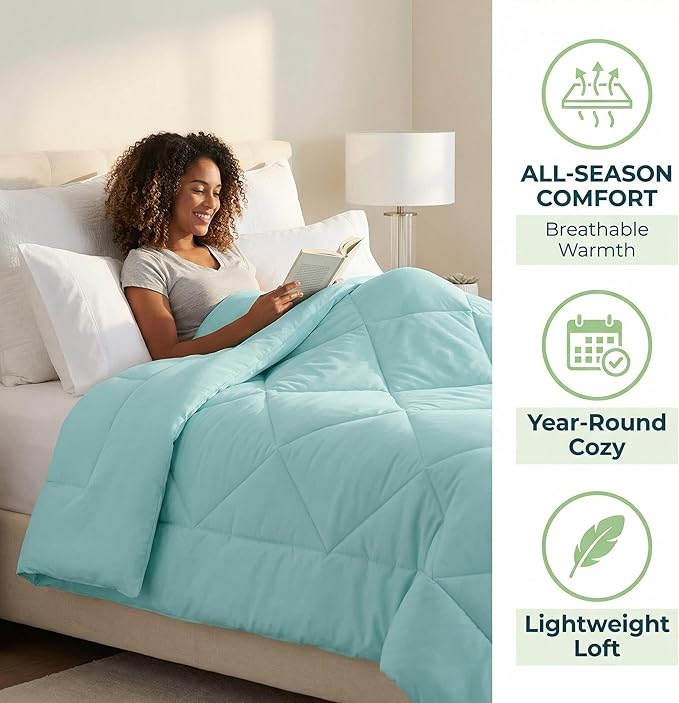 Full/Queen Comforter Insert, All Season Down Alternative, Box Stitching, Lightweight Corner Tabs, 89"x89", Gray