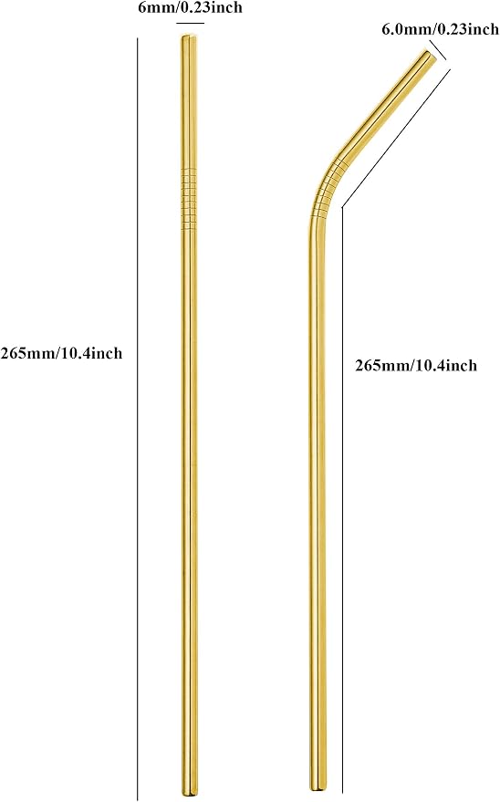 50-Pack Stainless Steel Straws,Super Long 10.5 Inch Drinking Metal Straws for 30oz/20oz Tumblers Yeti Cups Travel Mugs,Reusable Rustproof Dishwasher Safe (All straight 50pcs -10.5" Gold)