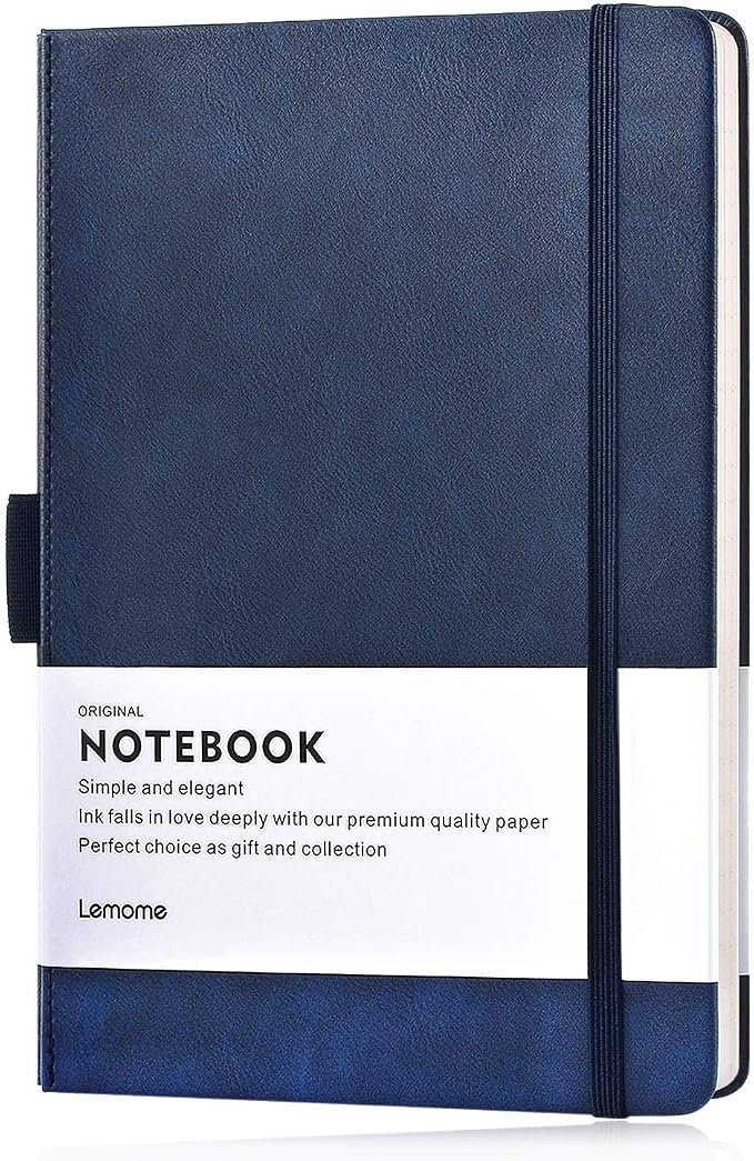 Lemome Thick Classic Notebook with Pen Loop - A5 College Ruled Hardcover Writing Notebook with Pocket + Page Dividers Gifts, Banded, Large, 180 Pages, 8.4 x 5.7 in